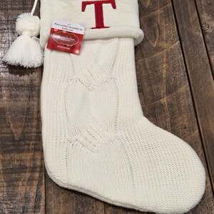 St. Nicholas Square Faux-Fur Knit Monogram Christmas Stocking, Initial "T"